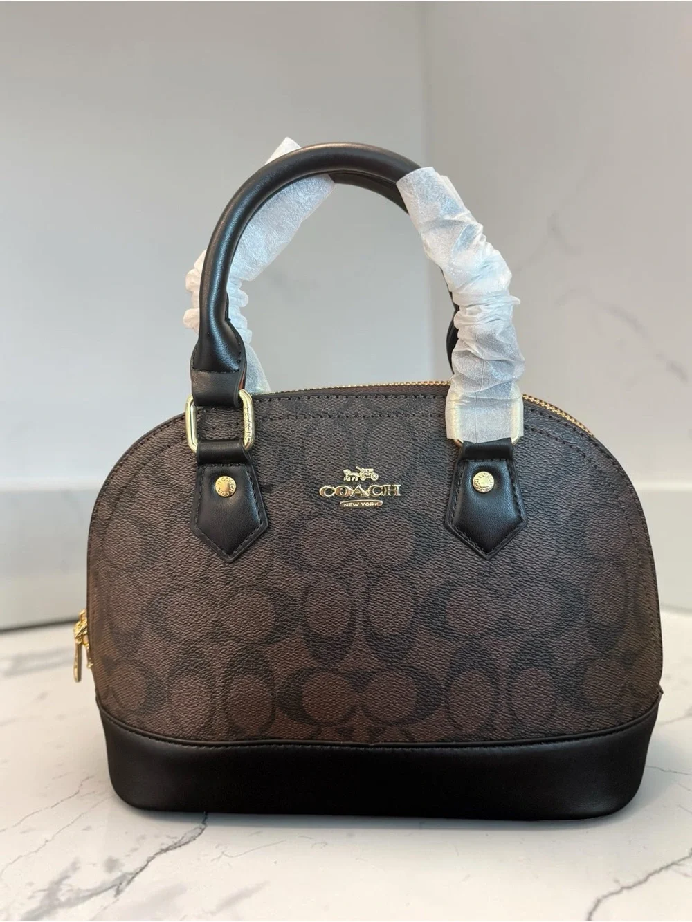 Source Unknown Brown Signature Dome Satchel with Black Trim